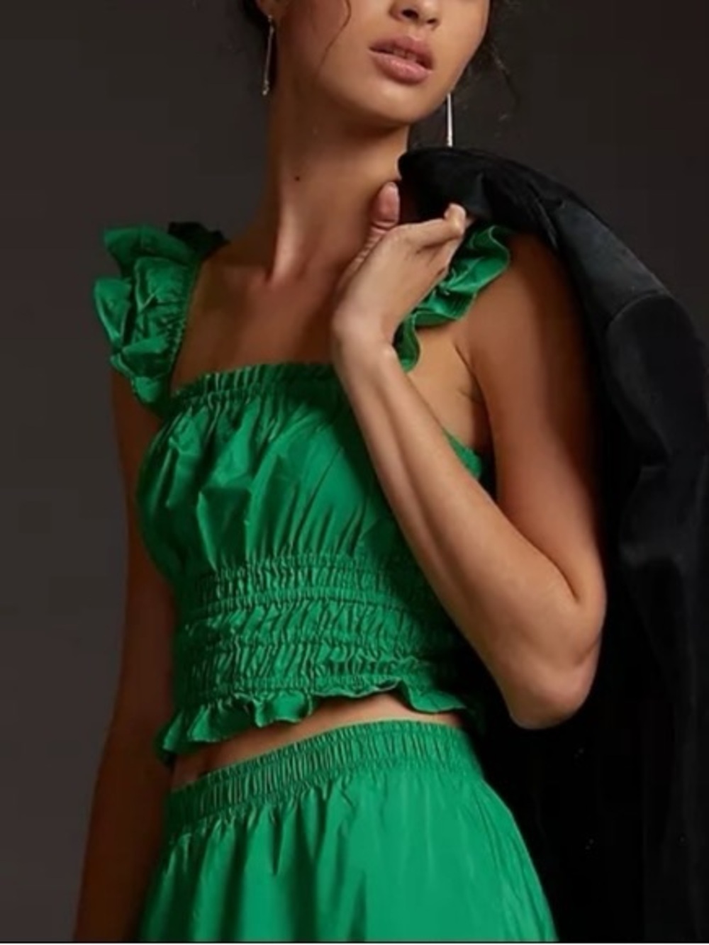 Anthropologie green maeve smocked ruffle‎ crop top